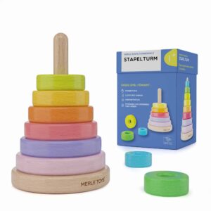 Merle Toys - Stacking tower made of wood, motor skills toy from 1 year, baby gift 1