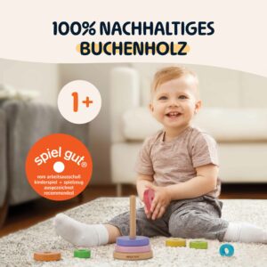 Merle Toys® Stapelturm aus Holz, Motorikspielzeug ab 1 Jahr, Montessori Spielzeug Baby, Babyspielzeug, Holzspielzeug ab 12 Monaten, Baby-Geschenk mit 8 Stapelringen 1