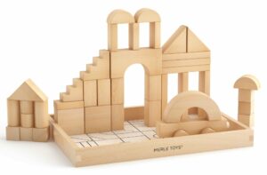 Merle Toys - Holzbausteine ab 2 Jahren, Bauklötze aus Holz, Montessori Spielzeug, Kreativ-Set aus 46 Bausteine 1