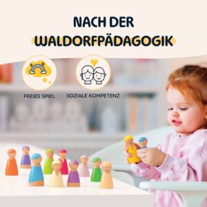 Merle Toys - Regenbogen Holzfiguren, Waldorf Spielzeug ab 2 Jahre 4