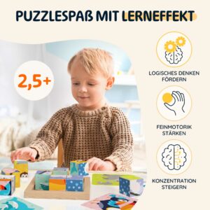 Merle Toys® Bilderwürfel Puzzle aus Holz, Holzpuzzle mit 6 Wildtier-Motiven 4