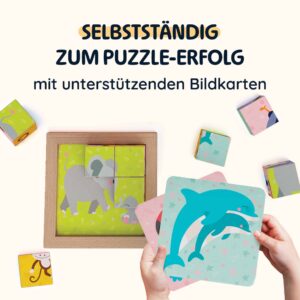 Merle Toys® Bilderwürfel Puzzle aus Holz, Holzpuzzle mit 6 Wildtier-Motiven 5