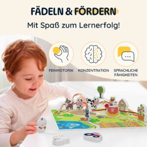 Merle Toys® Fädelspiel auf dem Bauernhof, Montessori Spielzeug für Kinder ab 2 Jahren, Motorikspielzeug aus Holz mit 12 Holzfiguren und Spielbrett 4