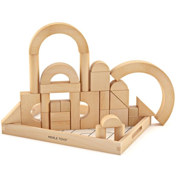 Merle Toys® Holzbausteine ab 2 3 4 Jahren, Bauklötze aus Holz, Montessori Kindergarten Spielzeug, Kreativ-Set aus 30 Bausteinen 2