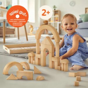 Merle Toys® Holzbausteine ab 2 3 4 Jahren, Bauklötze aus Holz, Montessori Kindergarten Spielzeug, Kreativ-Set aus 30 Bausteinen 3