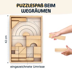 Merle Toys® Holzbausteine ab 2 3 4 Jahren, Bauklötze aus Holz, Montessori Kindergarten Spielzeug, Kreativ-Set aus 30 Bausteinen 4