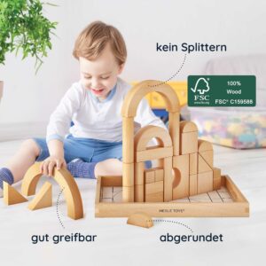 Merle Toys® Holzbausteine ab 2 3 4 Jahren, Bauklötze aus Holz, Montessori Kindergarten Spielzeug, Kreativ-Set aus 30 Bausteinen 5