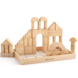 Merle Toys® Holzbausteine ab 2 3 4 Jahren, Bauklötze aus Holz, Montessori Kindergarten Spielzeug, Kreativ-Set aus 46 Bausteinen 3