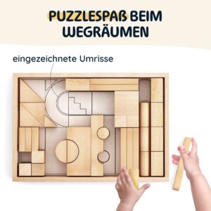 Merle Toys® Holzbausteine ab 2 3 4 Jahren, Bauklötze aus Holz, Montessori Kindergarten Spielzeug, Kreativ-Set aus 46 Bausteinen 5