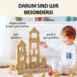 Merle Toys® Holzbausteine ab 2 3 4 Jahren, Bauklötze aus Holz, Montessori Kindergarten Spielzeug, Kreativ-Set aus 46 Bausteinen 6