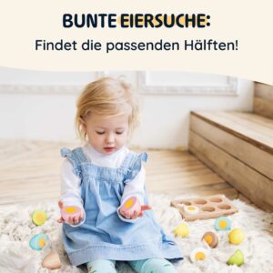 Merle Toys® Kaufladen Zubehör Holz, 6 Bunte Holzeier mit Klettverschluss für Kinder ab 2 3 4 Jahren, Kinderküche Zubehör Holz, Spielküche, Einkaufsladen & Kaufmannsladen Zubehör, Ostergeschenke Kinder 4