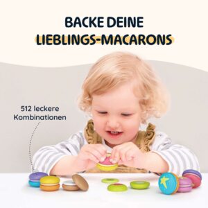 Merle Toys® Kinderküche Zubehör aus Holz, 8 Bunte Macarons mit Klettverschluss für Kinder ab 2 3 4 Jahren, ideal für Spielküche, Kaufladen & Kaufmannsladen 1