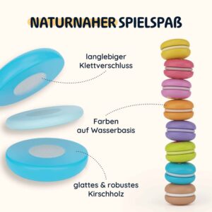 Merle Toys® Kinderküche Zubehör aus Holz, 8 Bunte Macarons mit Klettverschluss für Kinder ab 2 3 4 Jahren, ideal für Spielküche, Kaufladen & Kaufmannsladen 3