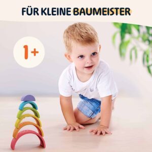 Merle Toys® Regenbogen aus Holz, Montessori Spielzeug ab 1 2 3 Jahren, Motorikspielzeug, Kinderspielzeug, Holzspielzeug mit 6 bunten Bögen 2