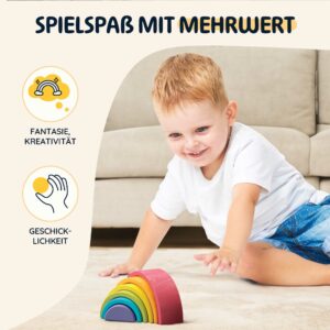 Merle Toys® Regenbogen aus Holz, Montessori Spielzeug ab 1 2 3 Jahren, Motorikspielzeug, Kinderspielzeug, Holzspielzeug mit 6 bunten Bögen 3