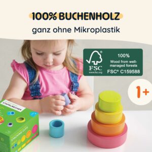 Merle Toys® Stapelbecher Baby, Montessori Spielzeug Baby ab 1 2 Jahren, Holzspielzeug Baby, Motorikspielzeug, Stapelspiel, Stapelturm Baby Holz, Babyspielzeug ab 1 Jahr 1