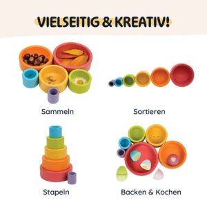 Merle Toys® Stapelbecher Baby, Montessori Spielzeug Baby ab 1 2 Jahren, Holzspielzeug Baby, Motorikspielzeug, Stapelspiel, Stapelturm Baby Holz, Babyspielzeug ab 1 Jahr 2