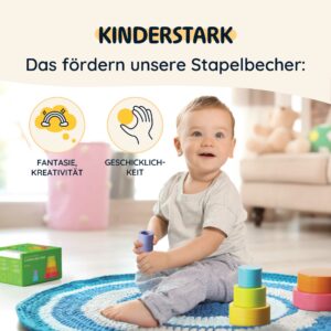 Merle Toys® Stapelbecher Baby, Montessori Spielzeug Baby ab 1 2 Jahren, Holzspielzeug Baby, Motorikspielzeug, Stapelspiel, Stapelturm Baby Holz, Babyspielzeug ab 1 Jahr 3