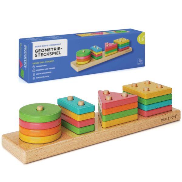 Merle Toys® erstes geometrisches Steckspiel ab 18 Monaten, 2 Jahren, Formen-Sortierspiel aus Holz, Geometrische Formen lernen 11