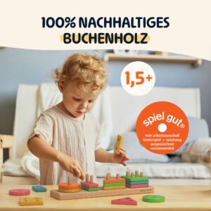 Merle Toys® erstes geometrisches Steckspiel ab 18 Monaten, 2 Jahren, Formen-Sortierspiel aus Holz, Geometrische Formen lernen 12