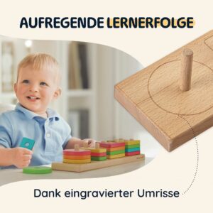 Merle Toys® erstes geometrisches Steckspiel ab 18 Monaten, 2 Jahren, Formen-Sortierspiel aus Holz, Geometrische Formen lernen 13