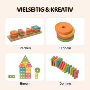 Merle Toys® erstes geometrisches Steckspiel ab 18 Monaten, 2 Jahren, Formen-Sortierspiel aus Holz, Geometrische Formen lernen 14