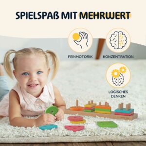 Merle Toys® erstes geometrisches Steckspiel ab 18 Monaten, 2 Jahren, Formen-Sortierspiel aus Holz, Geometrische Formen lernen 15