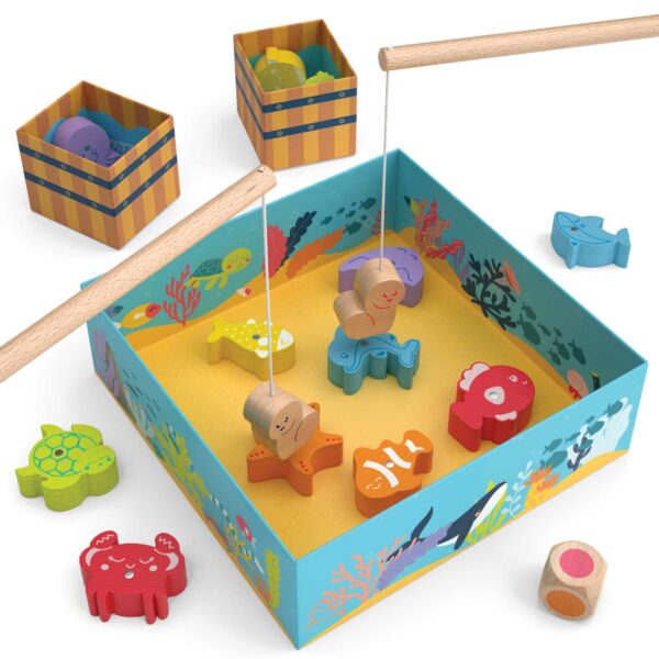 Merle Toys - Merle Toys® Angelspiel ab 2 3 4 Jahren, Fische Angeln Magnetspiel aus Holz, Gesellschaftsspiele ab 2 Jahre für Kinder 1