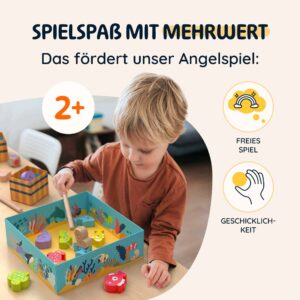 Merle Toys - Merle Toys® Angelspiel ab 2 3 4 Jahren, Fische Angeln Magnetspiel aus Holz, Gesellschaftsspiele ab 2 Jahre für Kinder 4