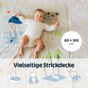 Merle Toys - Gestrickte Babydecke aus 100% Bio-Baumwolle, Kinderwagendecke, Kuscheldecke, Baby Decke 3D Australien 4