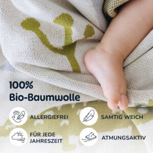 Merle Toys - Gestrickte Babydecke aus 100% Bio-Baumwolle, Kinderwagendecke, Kuscheldecke, Baby Decke 3D Safari 3