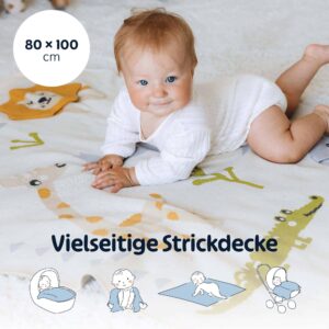 Merle Toys - Gestrickte Babydecke aus 100% Bio-Baumwolle, Kinderwagendecke, Kuscheldecke, Baby Decke 3D Safari 4