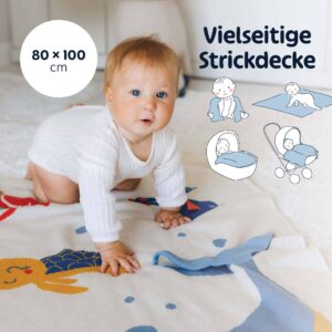 Merle Toys - Gestrickte Babydecke aus 100% Bio-Baumwolle, Kinderwagendecke, Kuscheldecke, Baby Decke 3D Sea World 4