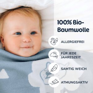 Merle Toys - Gestrickte Babydecke aus 100% Bio-Baumwolle, Kinderwagendecke, Kuscheldecke, Baby Decke Blau 4