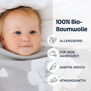 Merle Toys - Gestrickte Babydecke aus 100% Bio-Baumwolle, Kinderwagendecke, Kuscheldecke, Baby Decke Grau 4