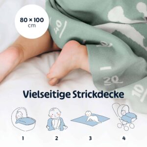 Merle Toys - Gestrickte Babydecke aus 100% Bio-Baumwolle, Kinderwagendecke, Kuscheldecke, Baby Decke Grün 3