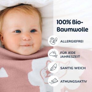 Merle Toys - Gestrickte Babydecke aus 100% Bio-Baumwolle, Kinderwagendecke, Kuscheldecke, Baby Decke Rosa 4